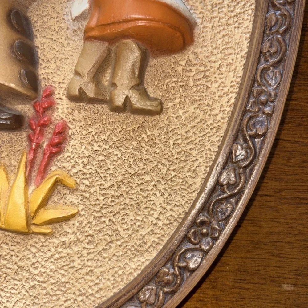 Vintage Pair of 2 Homco Hubbell Oval Wall Plaques with Cute Cowboy & Cowgirl